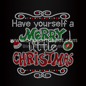 Have Yourself A Merry Little Christmas Iron On Rhinestone Heat Transfers